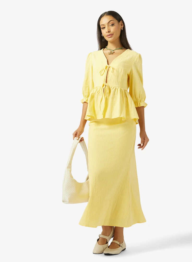 Ginger  Tie Up Detail Peplum Top & A Line Skirt Coord Set for Women | Best Price UAE